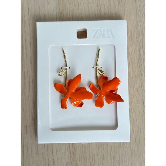 Zara Orange Gold Floral Earrings - OS - New - Picture 1 of 2